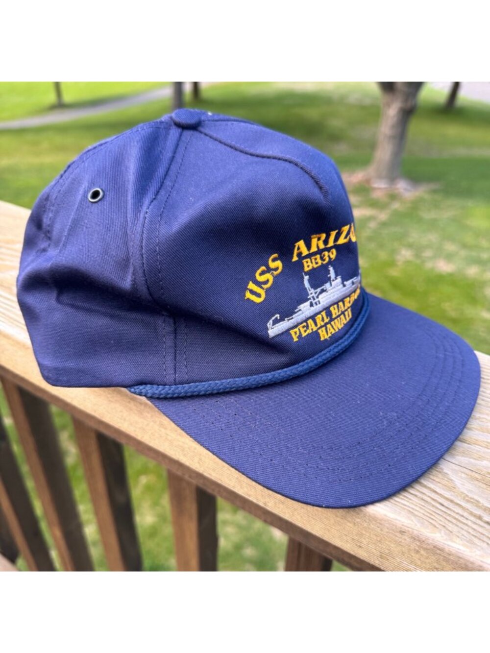Pearl Harbor HI Snapback USS Arizona BB-39 Rope Hat Navy Blue One Size USA Vtg - Picture 7 of 14